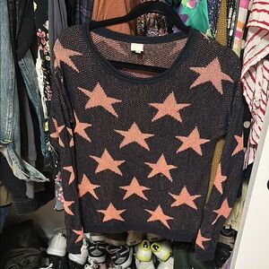 Star Patterned Sweater - Pink/coral and Navy Blue